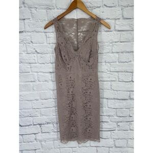 BCBGMAXAZRIA Lace Dress 2 Mauve Taupe Boho Romantic Feminine Sheath Midi Nude